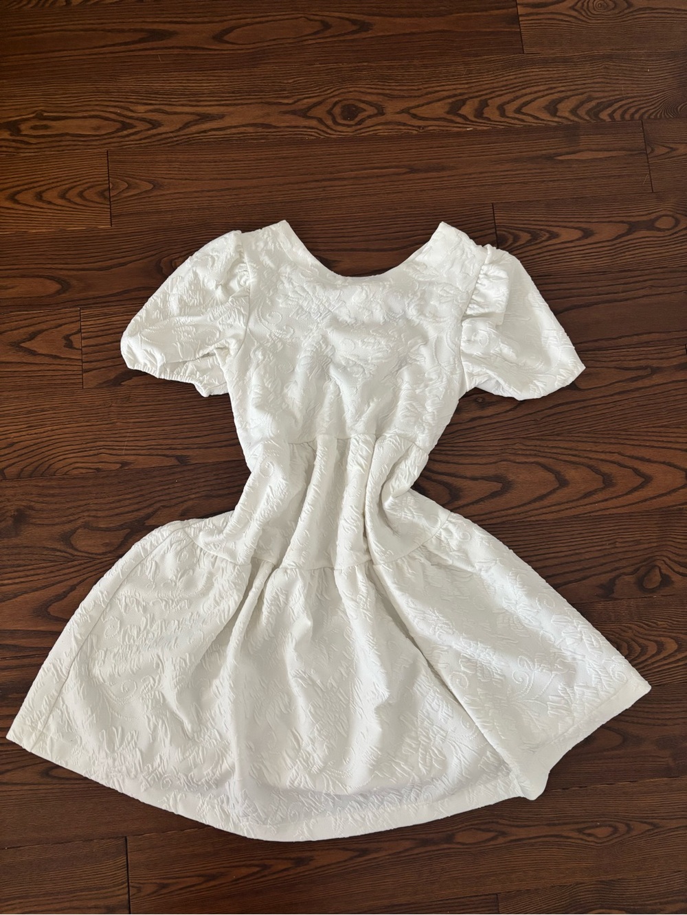 Zara White Textured Puff-Sleeve Midi Dress